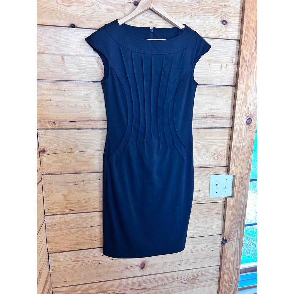 Vintage Pintuck Sheath Dress Womens 6 Black Corporate Goth Deadstock Jessica LBD